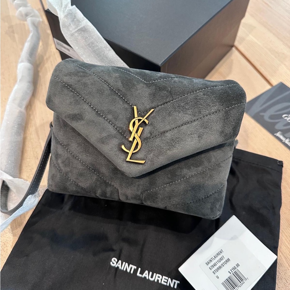 Saint Laurent Charcoal Suede Crossbody Bag